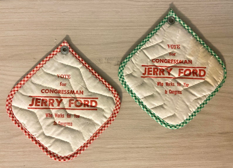 Vote Jerry Ford for Congressman Michigan TWO Potholders Red and Green Gingham image 2