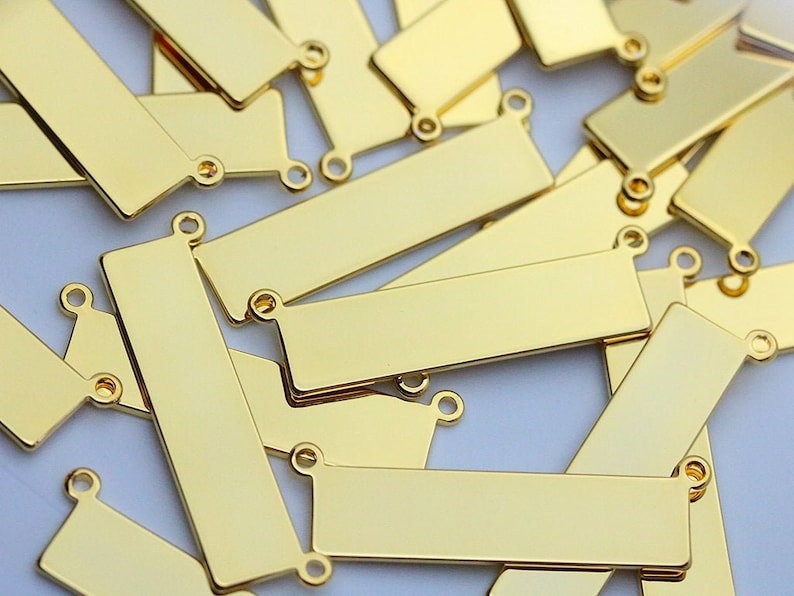 2 Holes Stamping Blanks Pendant 5pcs Stamping Necklace Connector 33x8mm Personalized Bar Charm PKG12 Gold Plated Horizontal Blank Bar