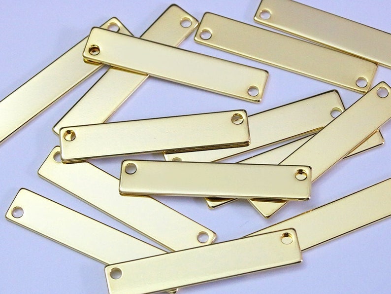 16K Gold Plated Horizontal Bar 40x8mm Stamping Gold Bar Pendant PKG01 Gold Stamping Tag 5pcs Stamping Blanks Pendant Blank