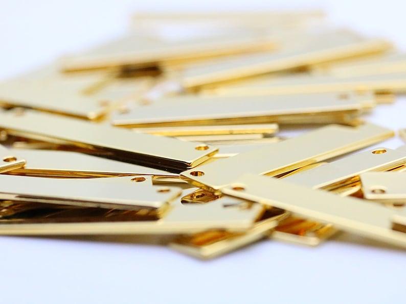 16K Gold Plated Horizontal Bar 40x8mm Stamping Gold Bar Pendant PKG01 Gold Stamping Tag 5pcs Stamping Blanks Pendant Blank