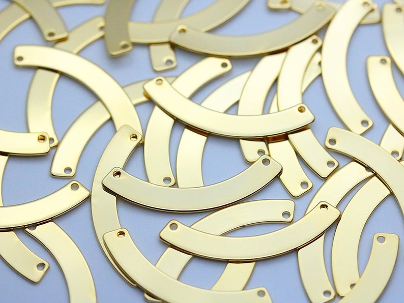 Gold Plated Connector Bar Tag PKG14 Nickel Free Curved Bar 5pcs 35x5mm Personalized Curved Blank Bar 2 Holes Stamping Necklace Pendant
