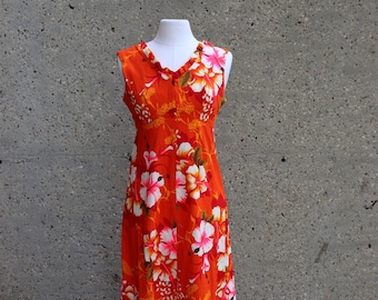 1970s orange Hawaiian barkcloth maxi , Hawaiian | Small