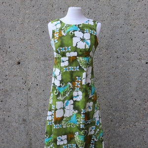 Vintage 1970s Hawaiian Maxi Dress, waterfall, cotton | Small- Medium