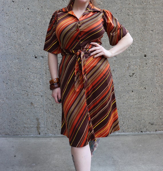 1970s striped button up dress | M - image 2
