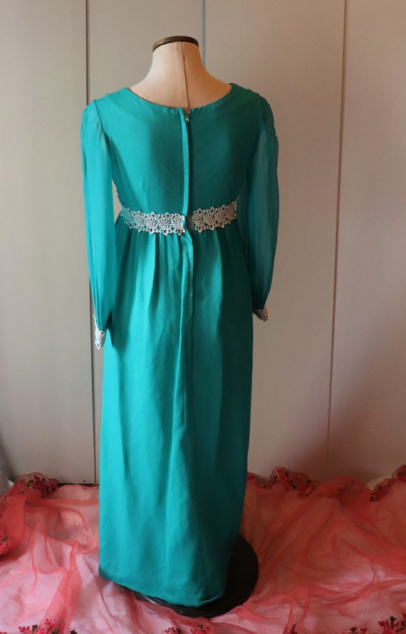 1960s Teal Empire Waist Dress | Small - image 7