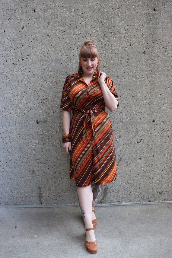 1970s striped button up dress | M - image 4