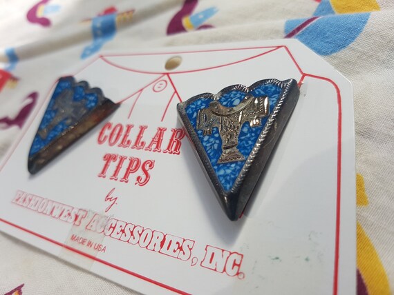 Vintage Collar Clips, Turquoise & Silver, Western