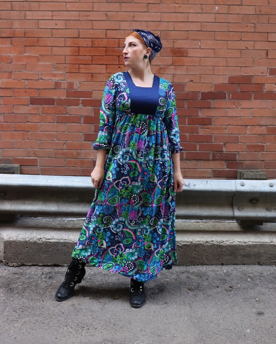 1970s Psychadelic maxi dress | S-M