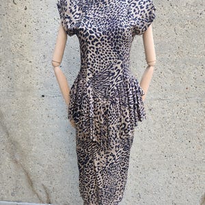 1980s leopard print peplum dress | S