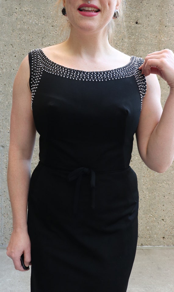 1960s black, beaded dress, bombshell wiggle dress… - image 2