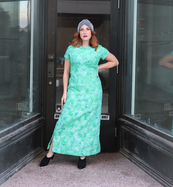 Vintage Metallic Gown, Green Metallic | Med- Large