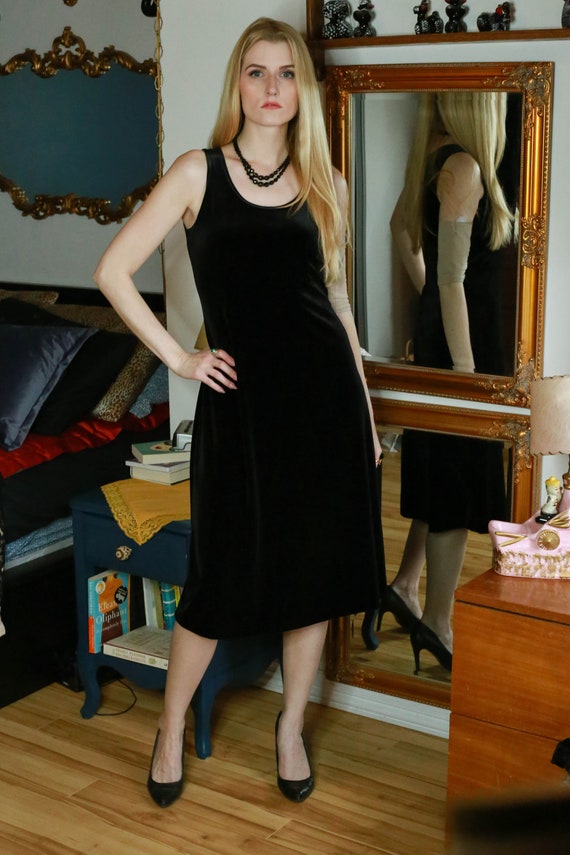 90s Black Velvet Dress, Black Velvet Jacket | S-M