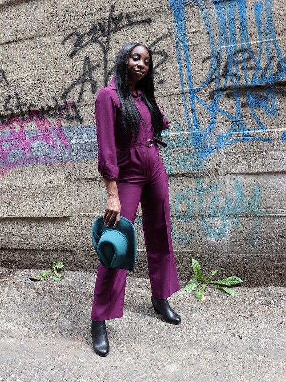1970s Purple Jump Suit Boiler Suit | Small