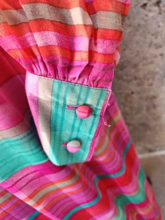 1970s pink striped dress, candy stripes| Small - image 7