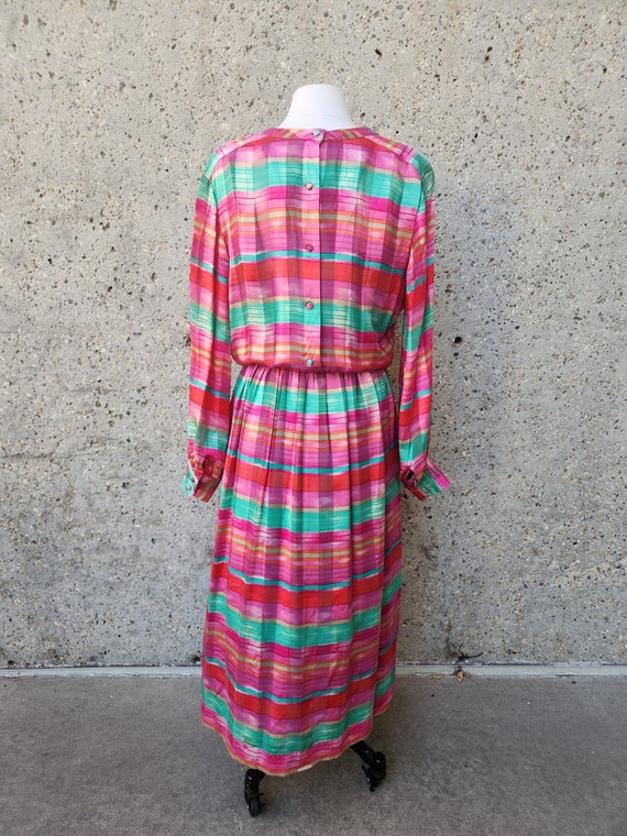 1970s pink striped dress, candy stripes| Small - image 5