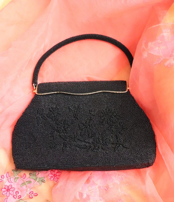 Vintage 50s Black Beaded Clutch