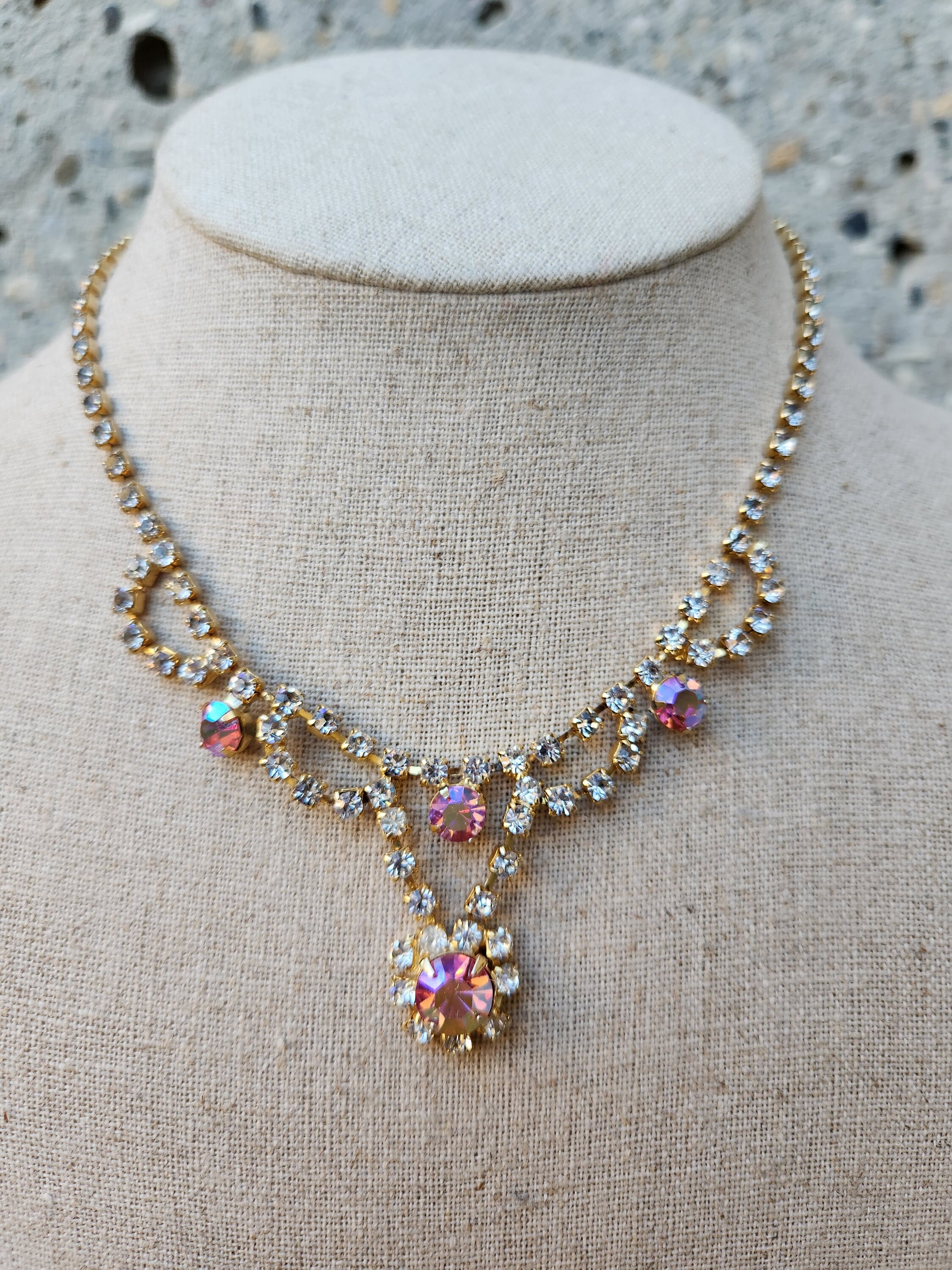 Vintage1950s Pink Rhinestone Set, Necklace and Earrings - Etsy