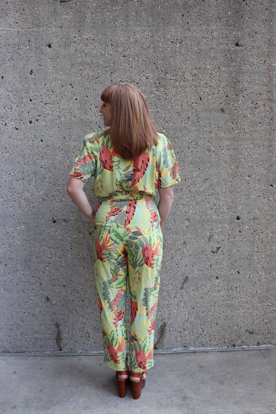 80s Jumpsuit, Tropical Print, Yellow | Medium to … - image 7