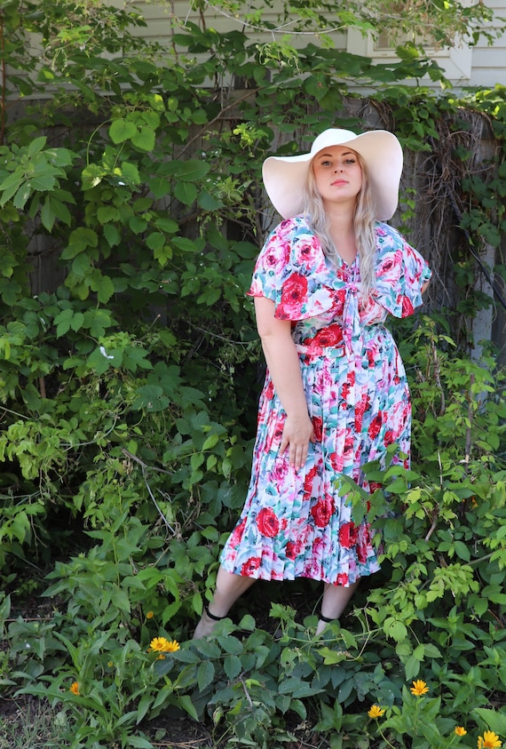 1980s floral summer dress XL