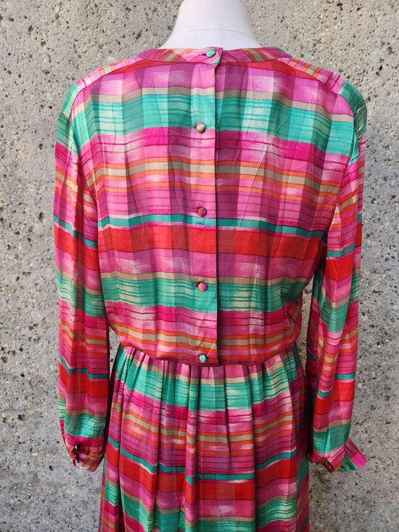 1970s pink striped dress, candy stripes| Small - image 6