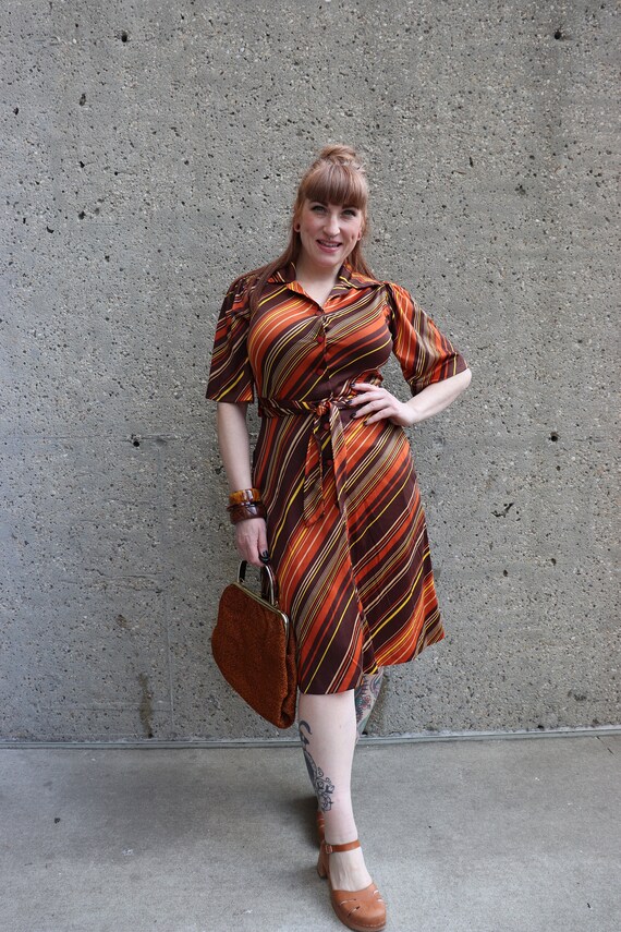 1970s striped button up dress | M - image 6