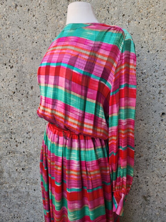 1970s pink striped dress, candy stripes| Small - image 2