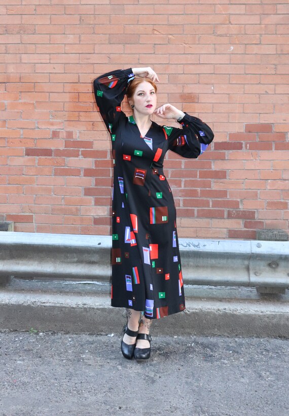1970s Abstract Print Maxi Dress | Large