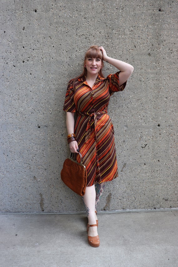 1970s striped button up dress | M - image 7