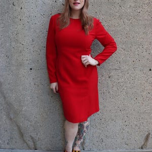 1980s cherry red long sleeve dress | Medium