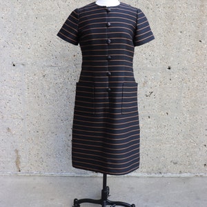 1960s striped black wool dress  | Small