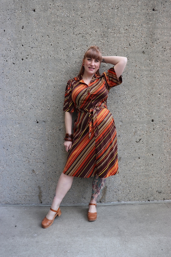 1970s striped button up dress | M - image 1