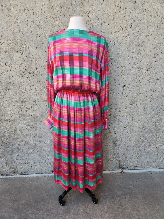 1970s pink striped dress, candy stripes| Small