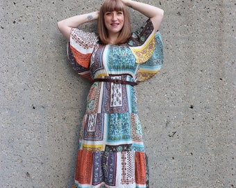 1970s patchwork maxi dress| S-M