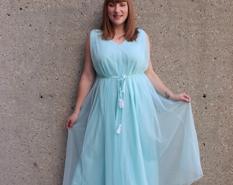 60s blue chiffon nightgown | Small-Large