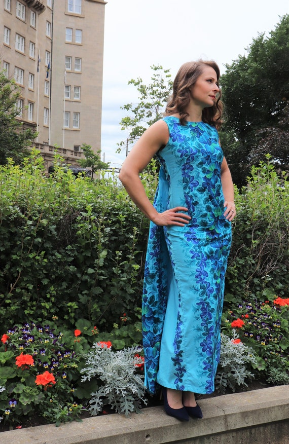 Vintage Blue Hawaii Maxi Dress | Small