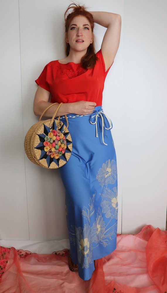 1970s Miss Shaheen Powder Blue Maxi Skirt Small
