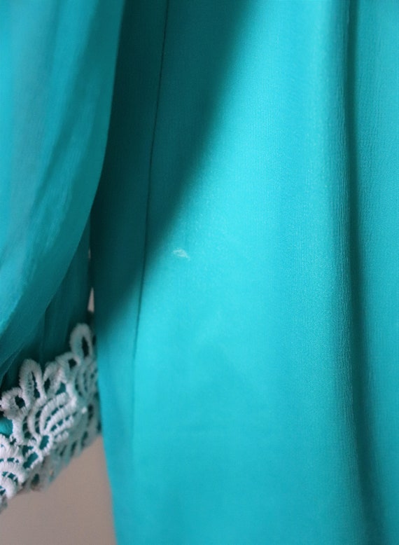 1960s Teal Empire Waist Dress | Small - image 8