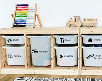 Étiquettes en vinyle pour salle de jeux • Poubelles Trofast IKEA • Étiquettes de jouets personnalisées