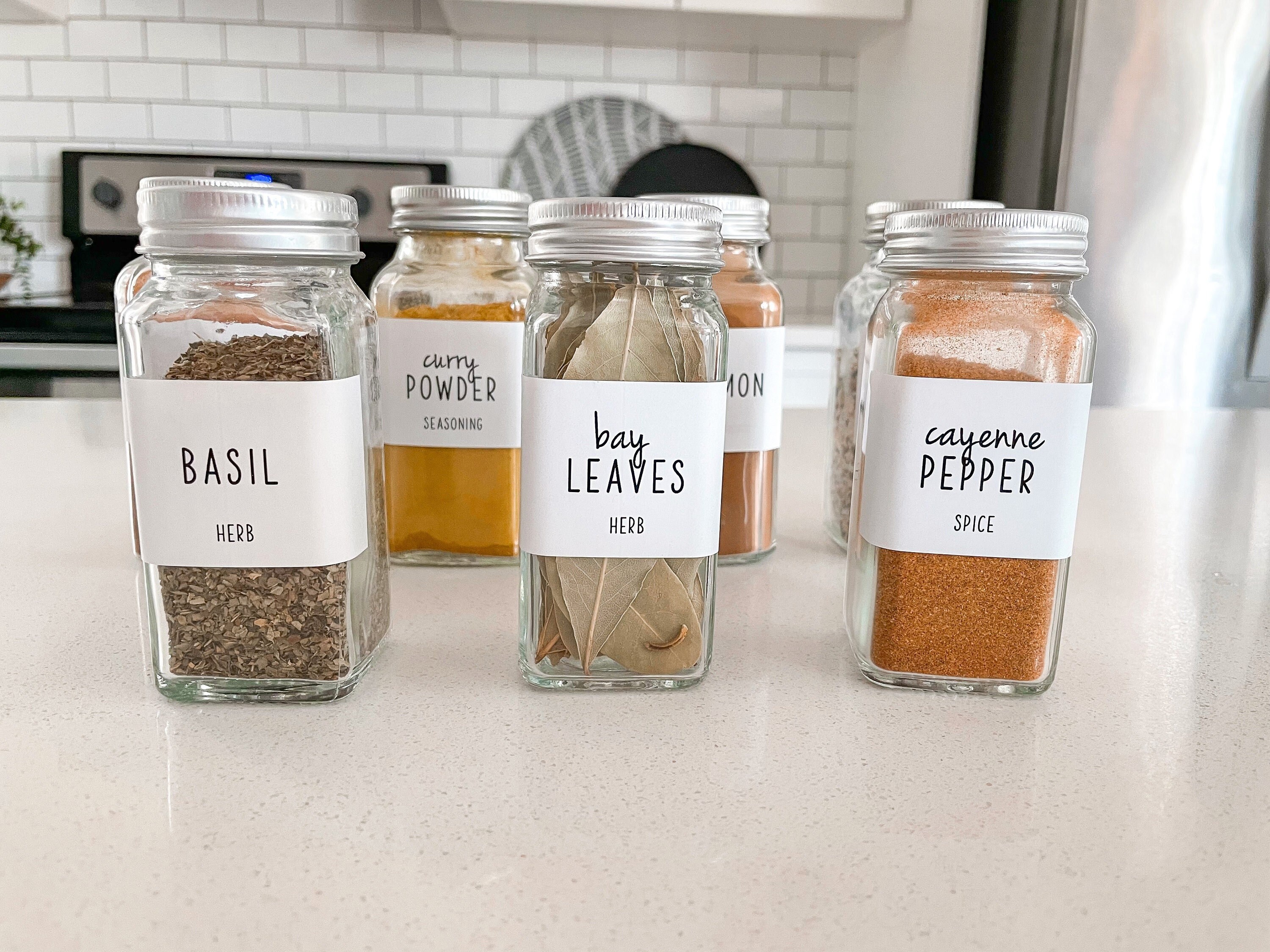 Spice Jar Label Lid Set • Modern Minimalist • Waterproof 1.5 inch