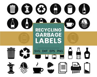 Garbage Bin Symbols • Recycle Sorting SVG Files • Food Scraps Compost Digital Cut Files