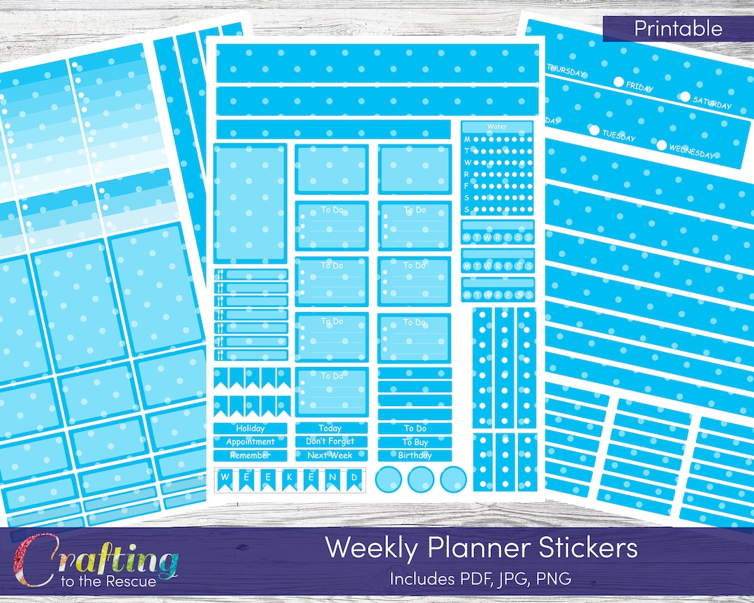 Light Blue Polka Dot Planner Stickers for Weekly Planner - Digital ...