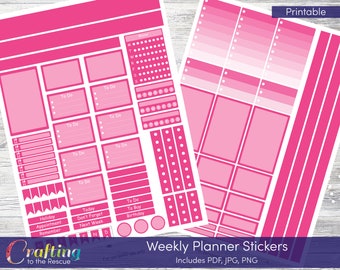 Dark Pink Planner Stickers for Weekly Planner - Digital Printable Planner Stickers - Happy Planner - Cricut