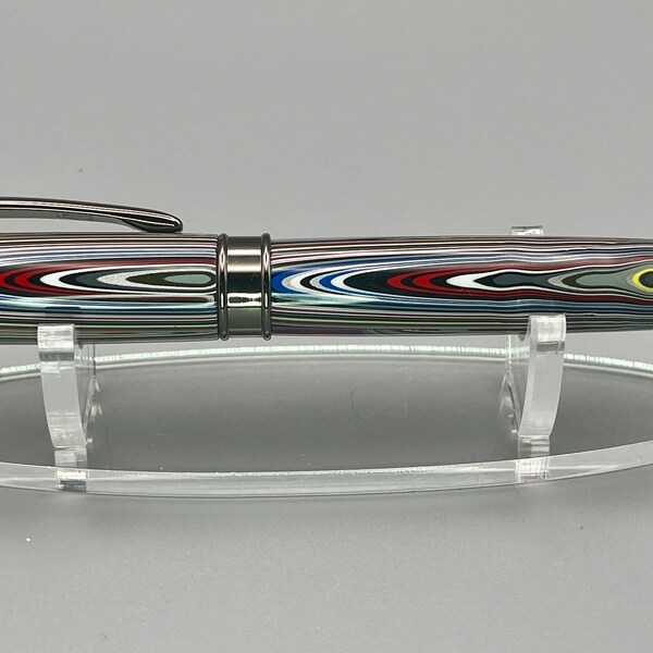 Artisan Fordite Rollerball Pen with Elegant Gunmetal Chrome Details