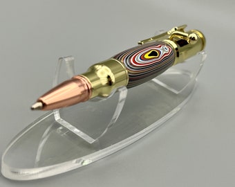 Mini Bolt Action Ballpoint Fordite Pen with Gold