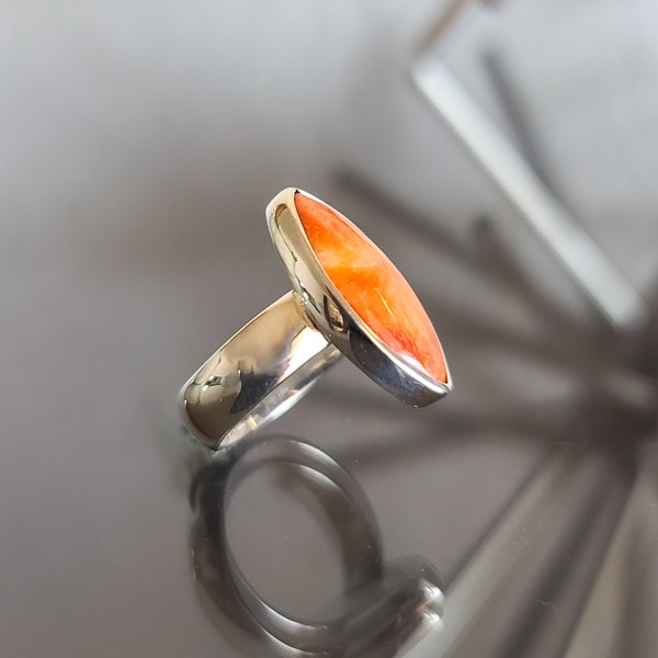 Made to order, hand fabricated natural Spiny Oyster ring, solid sterling silver, mens or womens ring