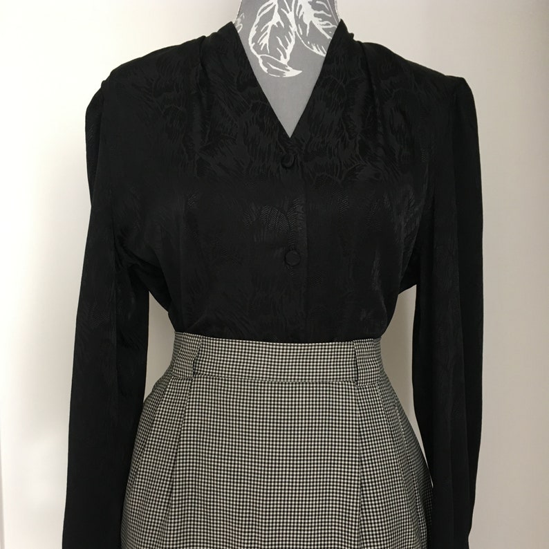 1980s Vintage Black Satin Blouse Size UK 1012