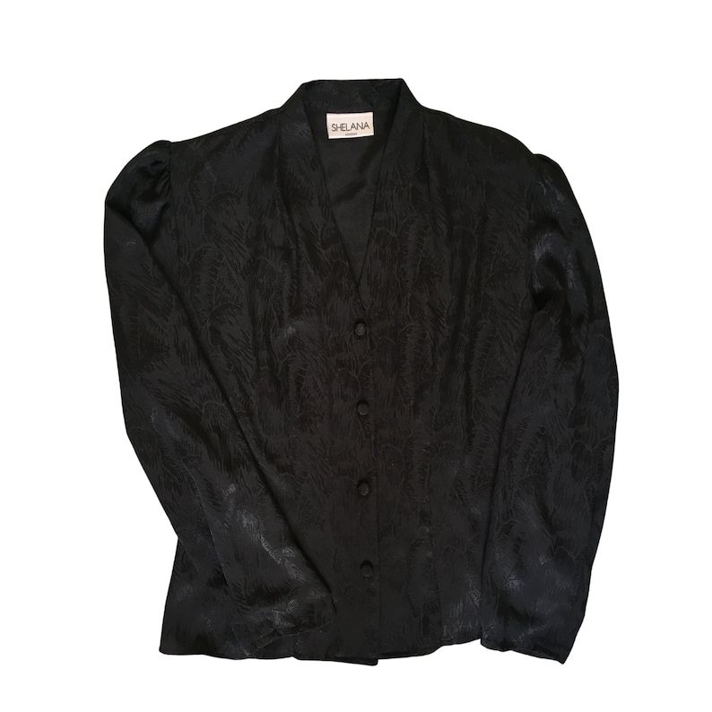 1980s Vintage Black Satin Blouse Size UK 1012