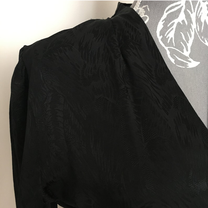 1980s Vintage Black Satin Blouse Size UK 1012
