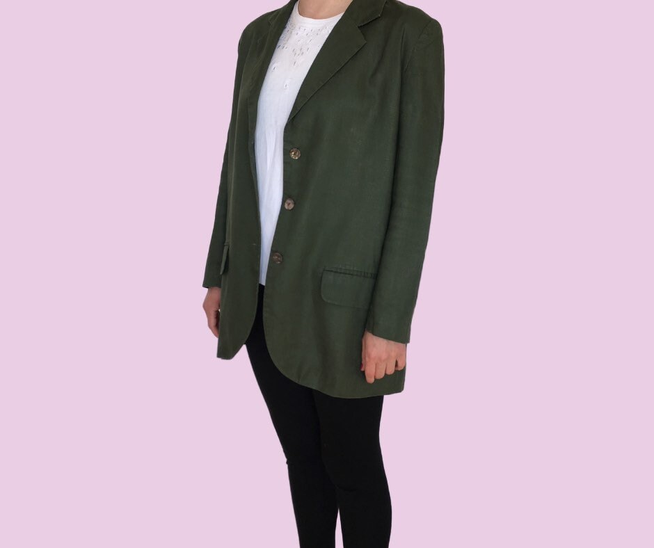 Vintage Monsoon Pure Linen Khaki Green Jacket Size UK 10 Etsy UK