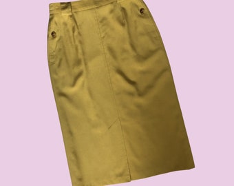 1990s Vintage Pistachio Pockets Midi Skirt Size UK 8